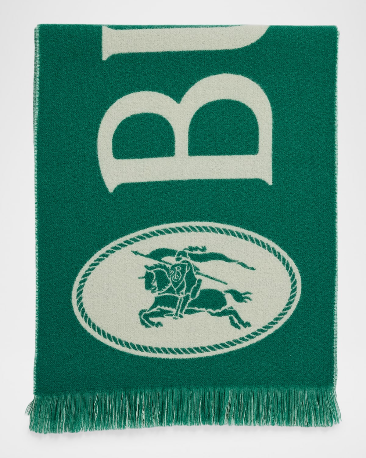Burberry Men & Apos;s Knight Stamp Wool Fringe Scarf In Green