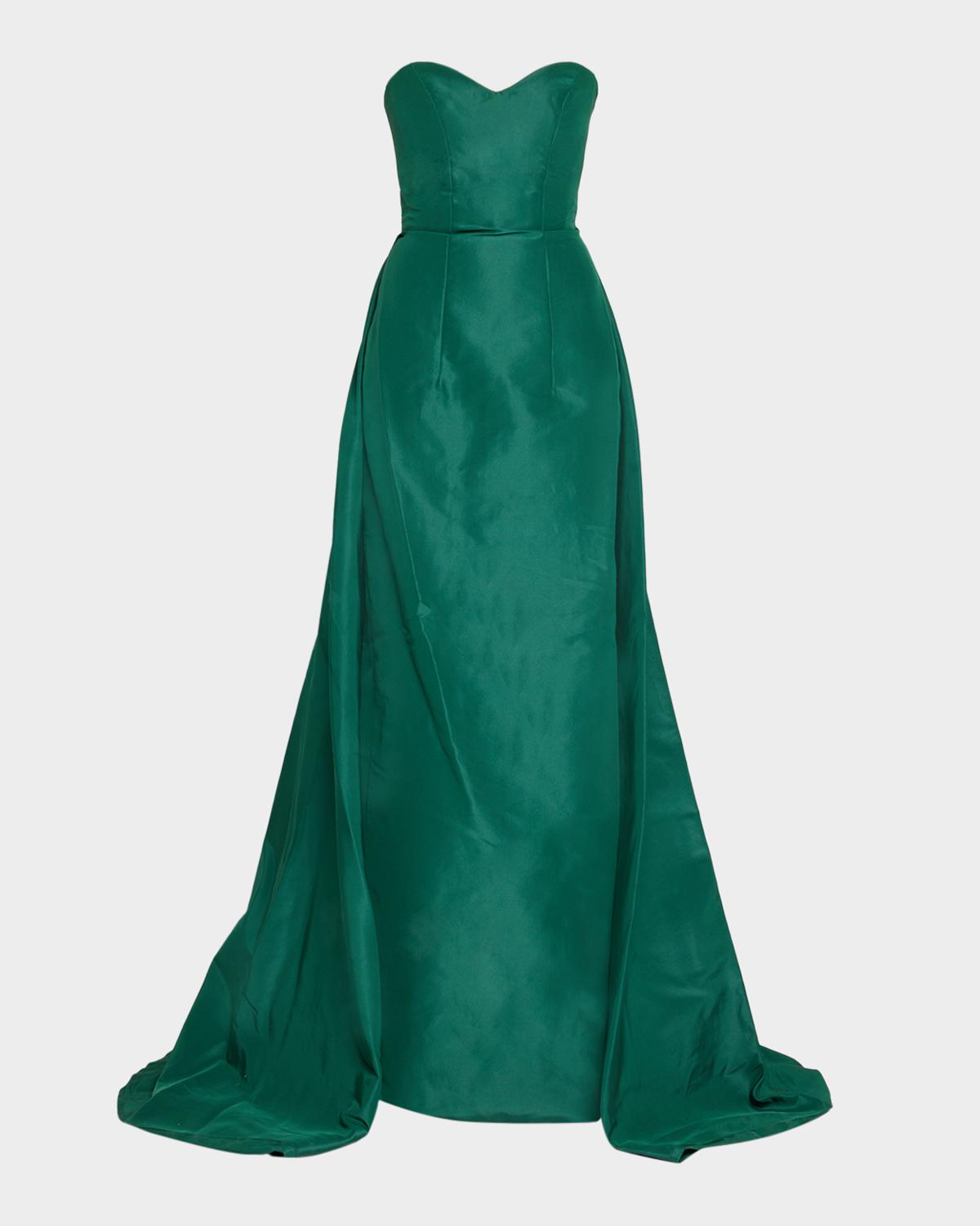 Monique Lhuillier Strapless Silk Faille Overskirt Gown