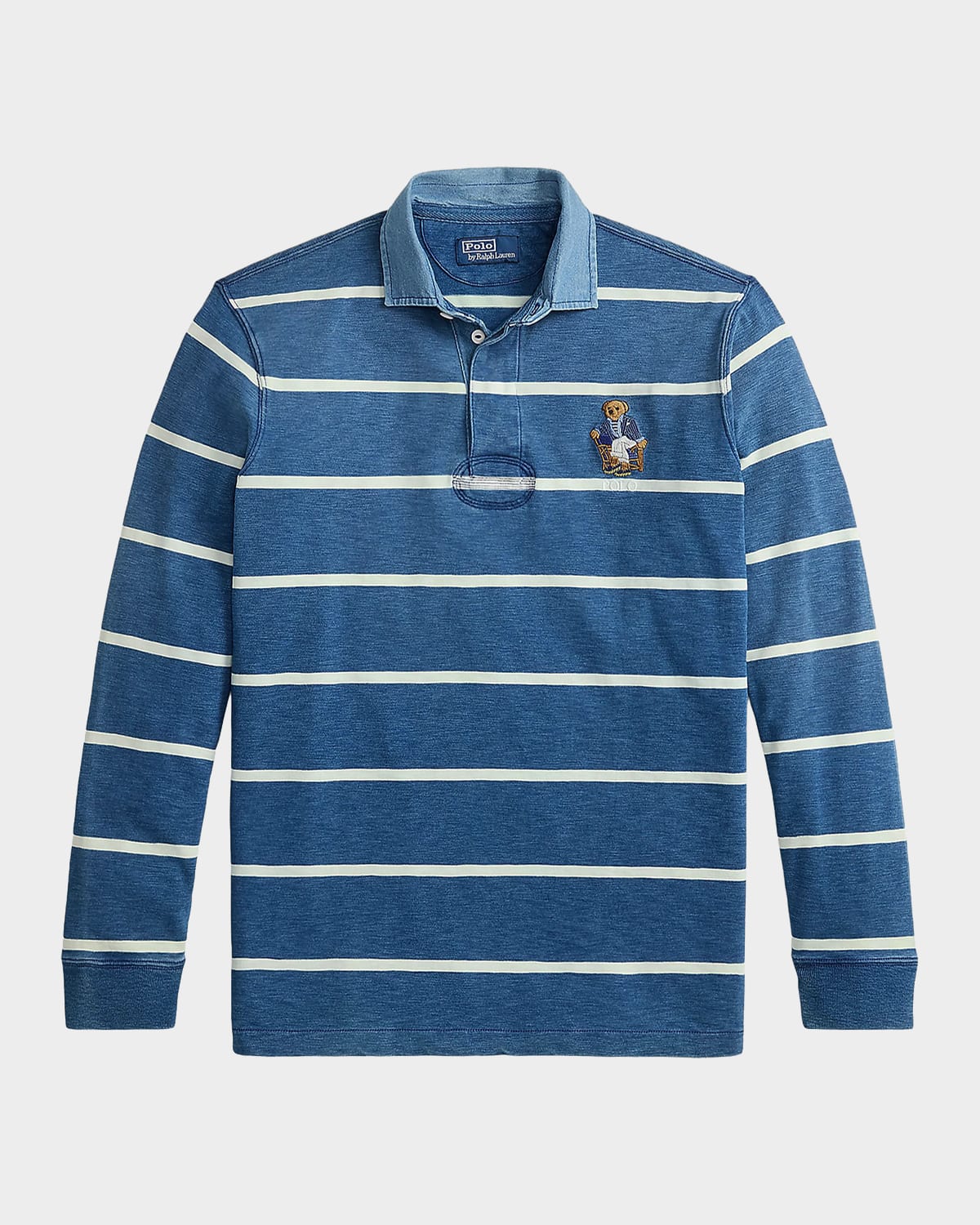 Polo Ralph Lauren Men & Apos;s Striped Polo Bear Cotton Rugby Shirt In Indigo Mul