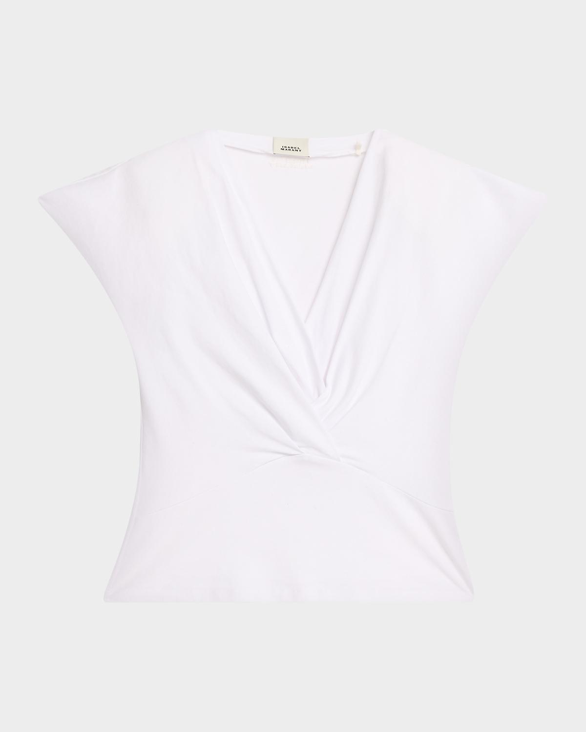 Isabel Marant Nadrine Gathered V-Neck Cotton T-Shirt