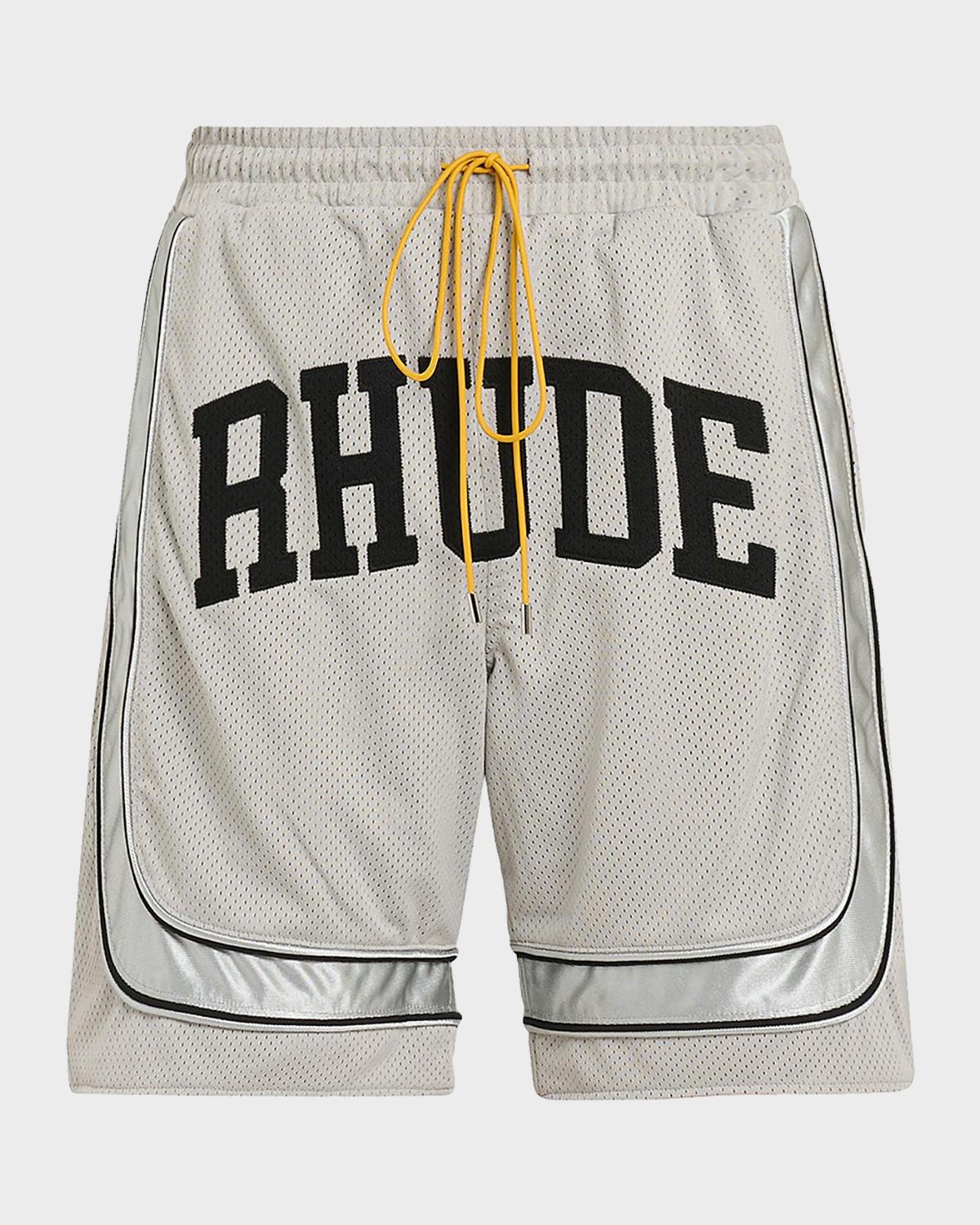 Rhude Men's Baggy Mesh Collegiate Logo Drawstring Shorts