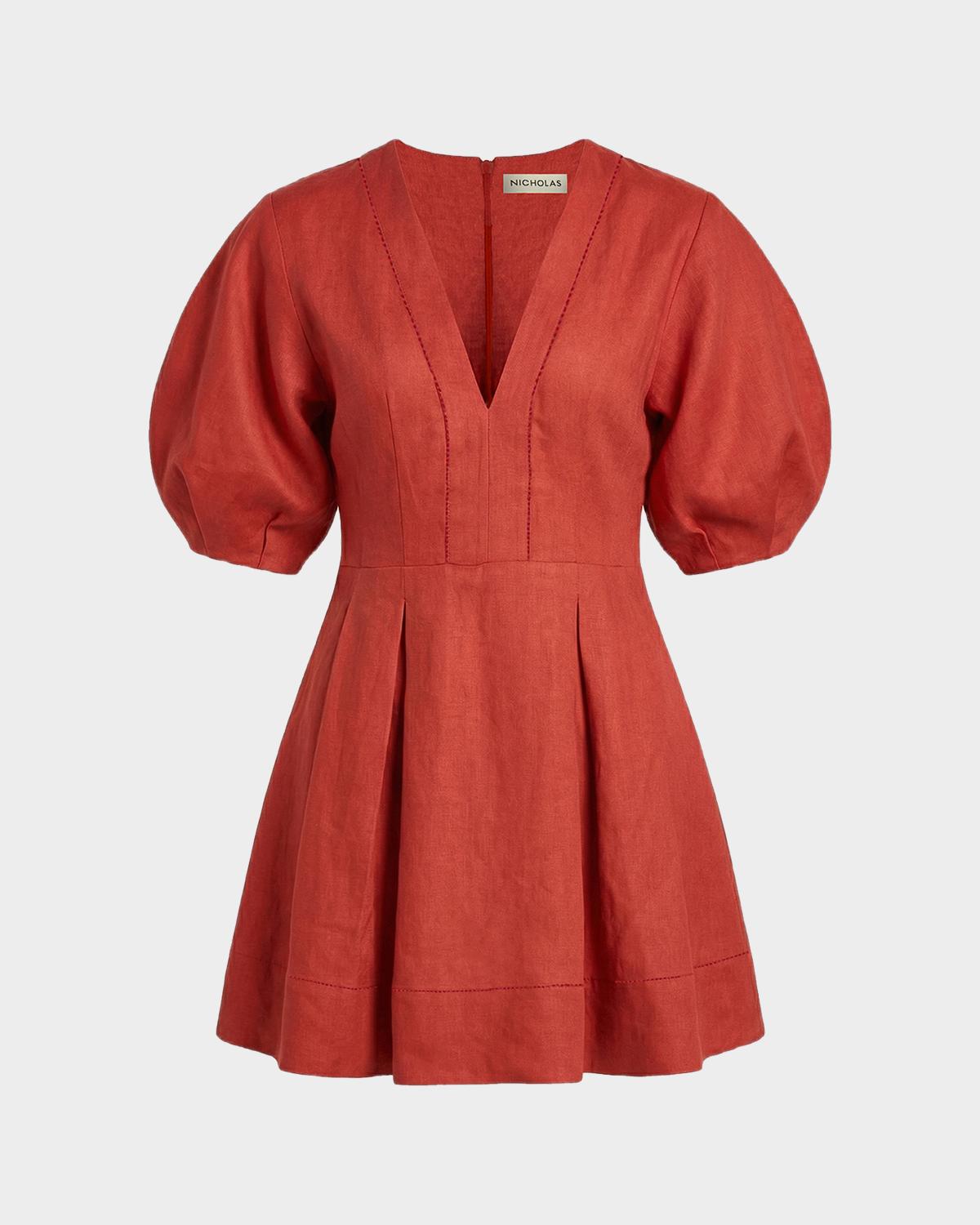 NICHOLAS Josefa Pleated Lace-Inset Mini Dress