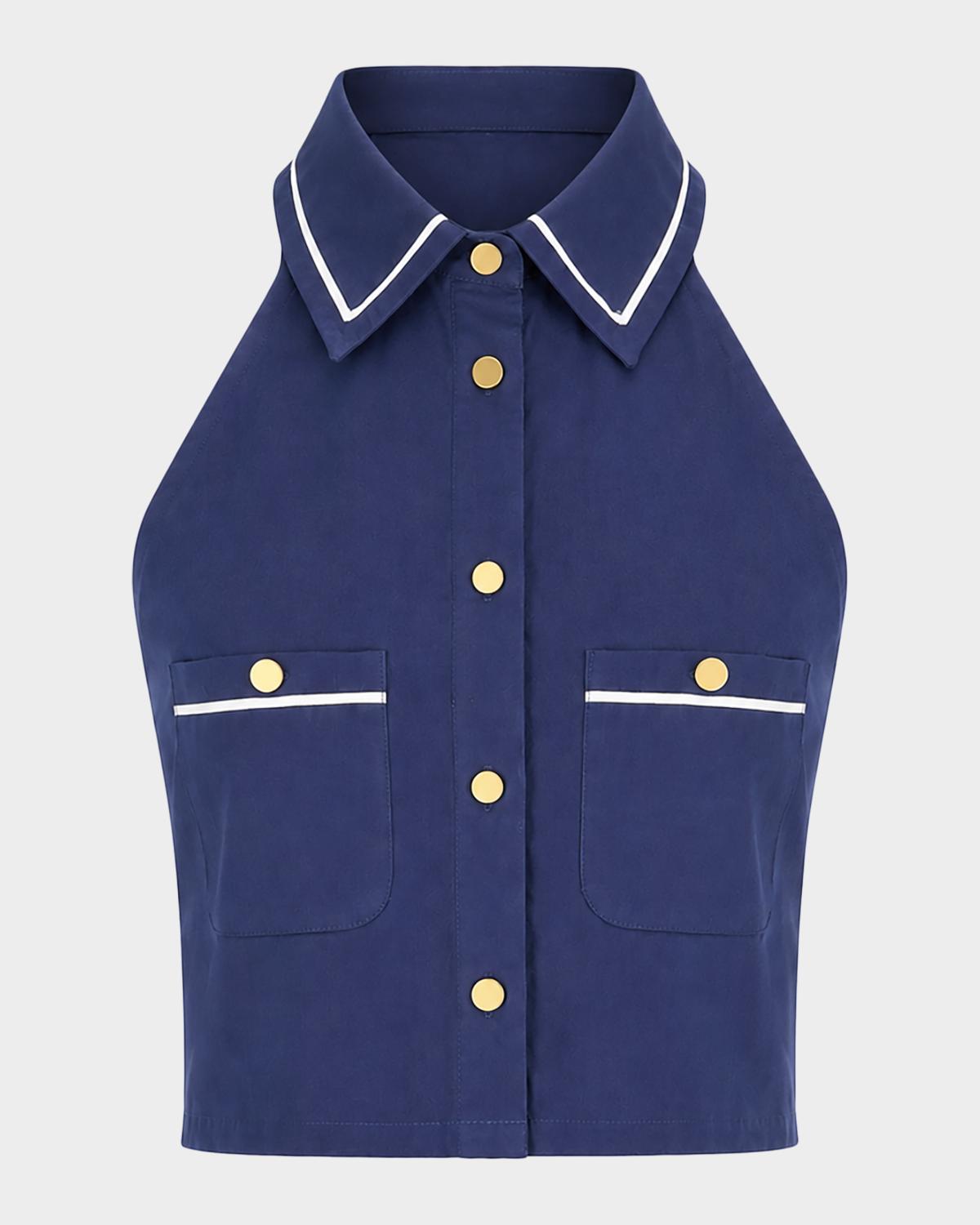 SEROYA Yumi Button-Front Crop Top