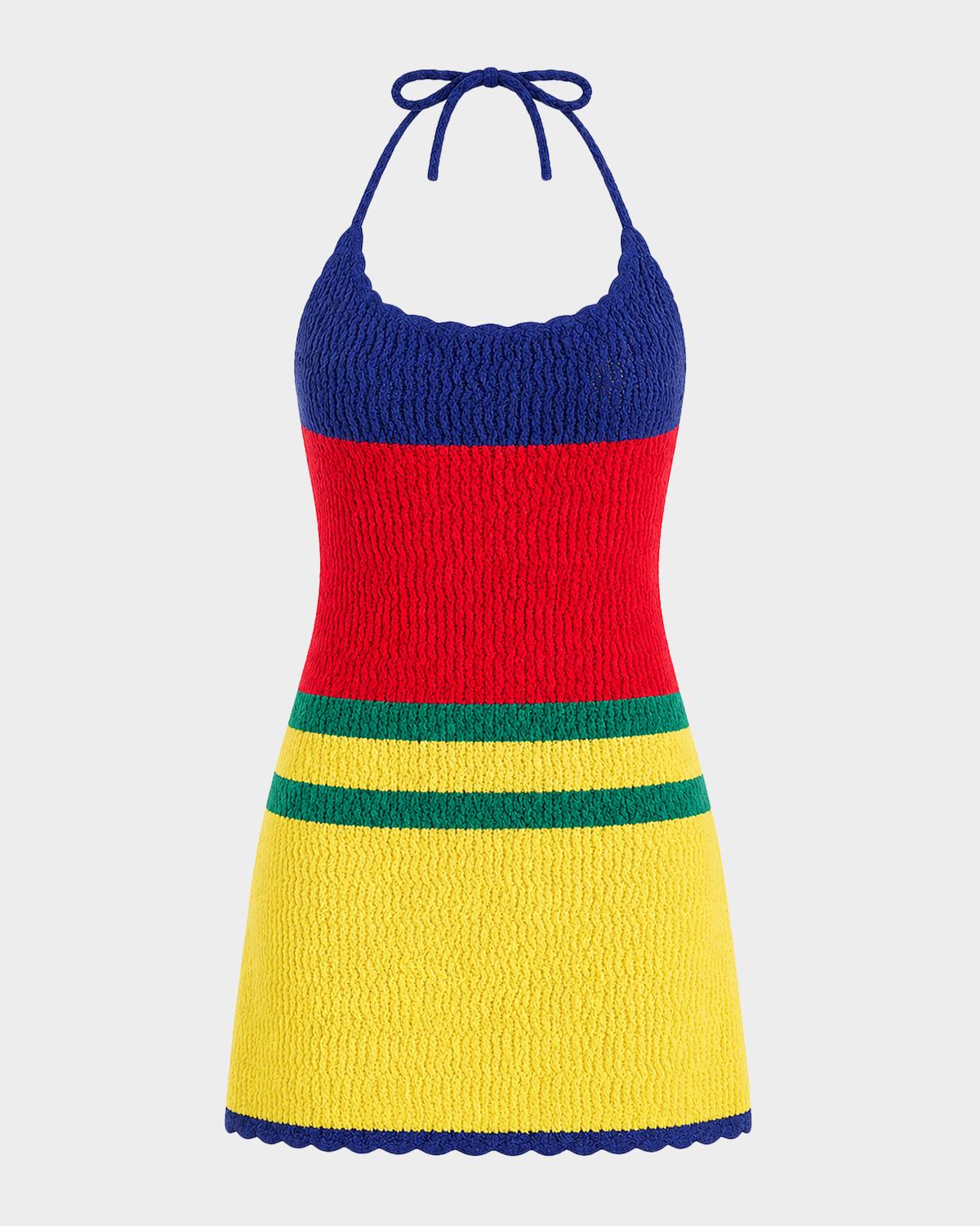 SEROYA Norma Striped Crochet Mini Dress