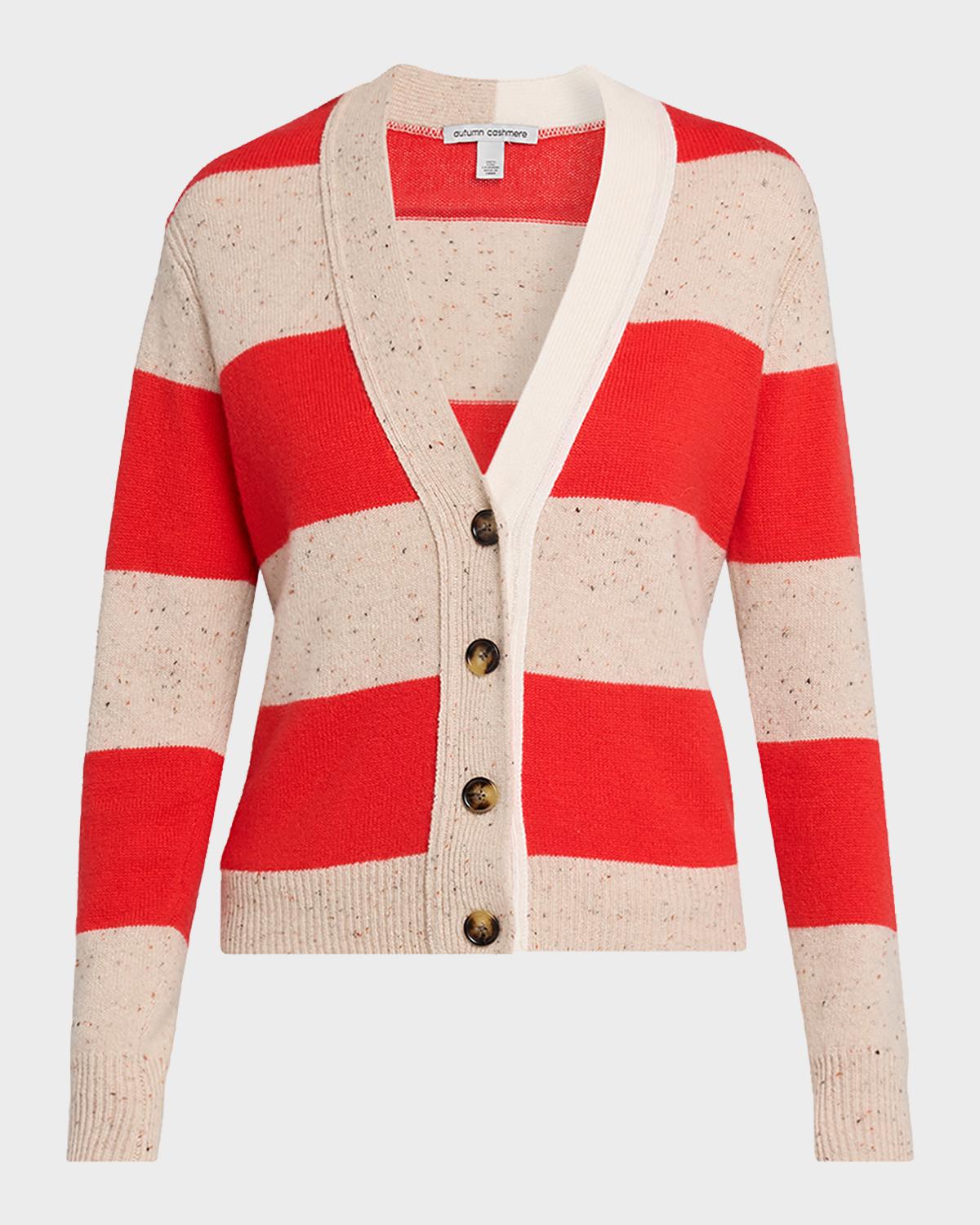 Autumn Cashmere Striped Cashmere Rugby Polo Cardigan