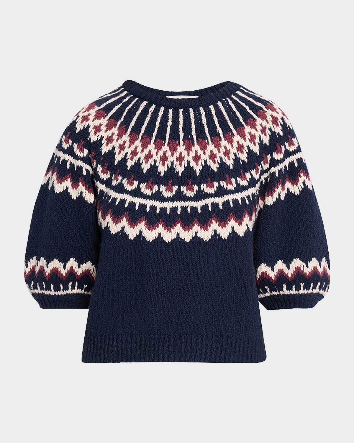 Autumn Cashmere Puff-Sleeve Fair Isle Sweater