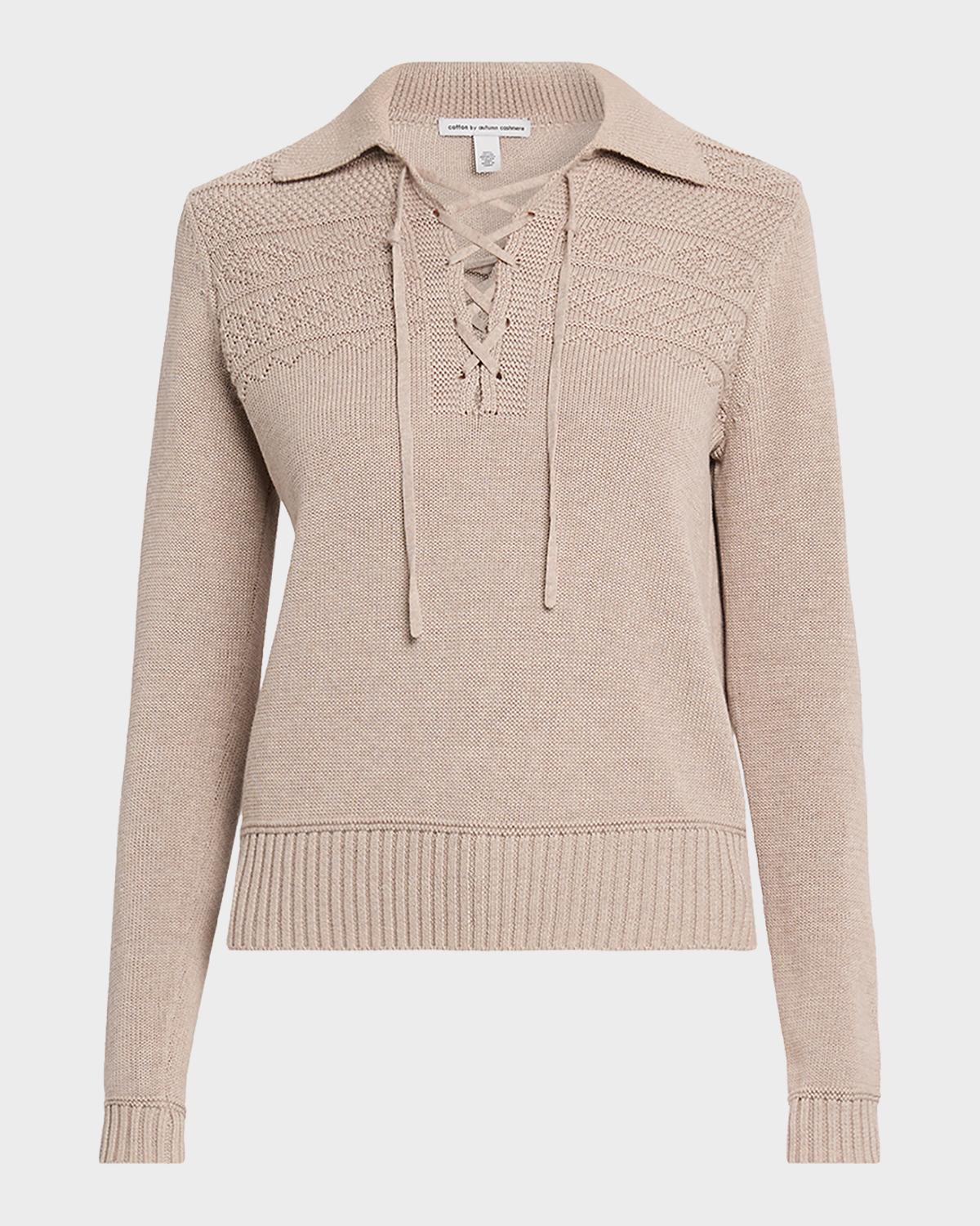 Autumn Cashmere Geometric Cotton Lace-Up Sweater