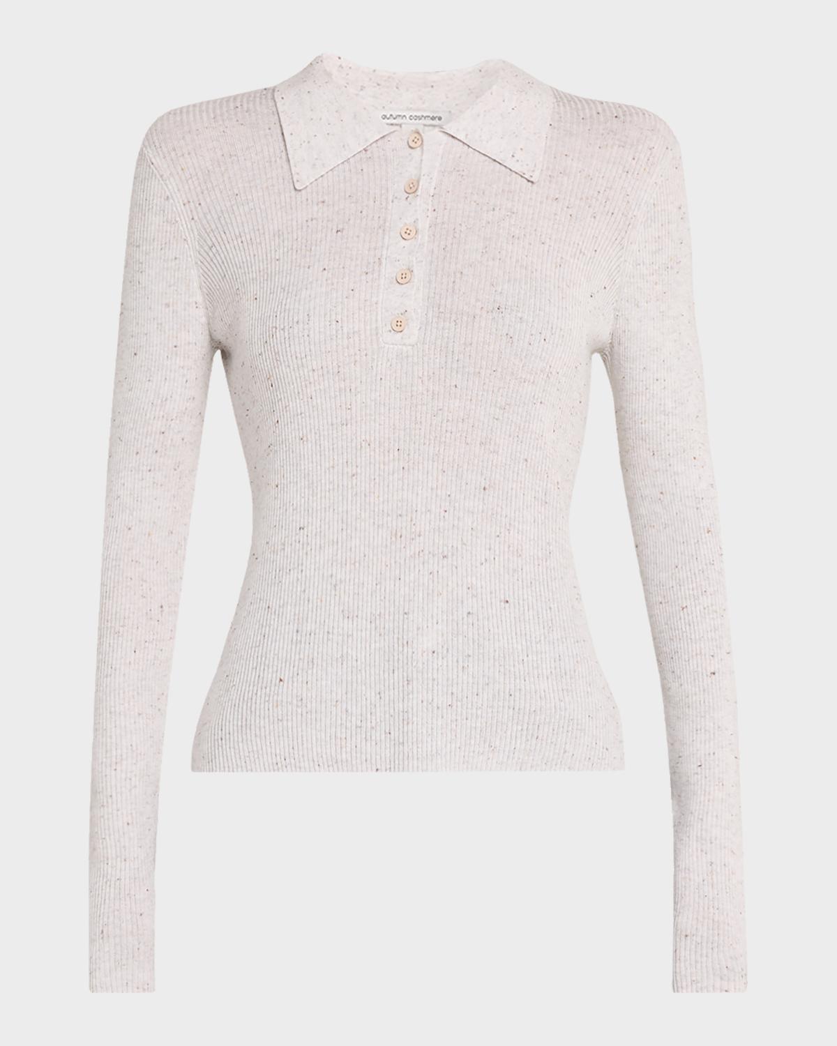 Autumn Cashmere Speckled Rib Knit Polo Sweater