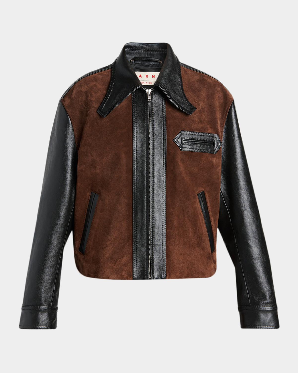 Marni Suede & Shiny Leather Zip Jacket