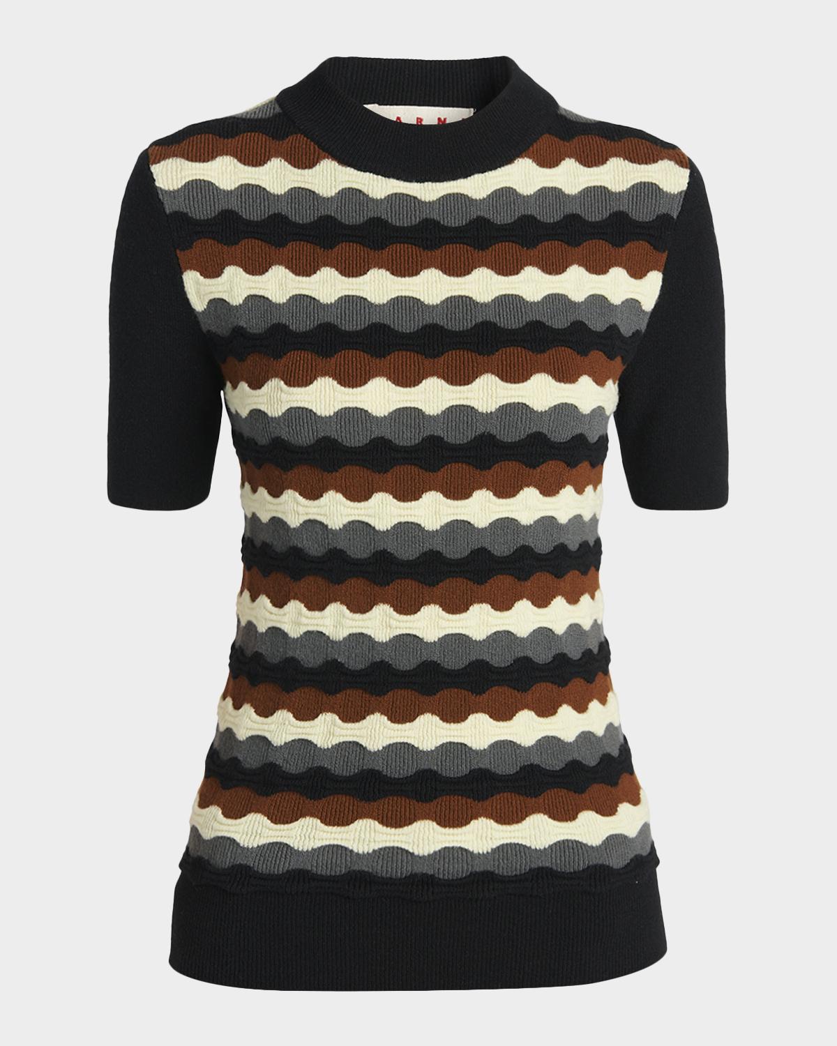Marni 3D Wave Short-Sleeve Wool Sweater