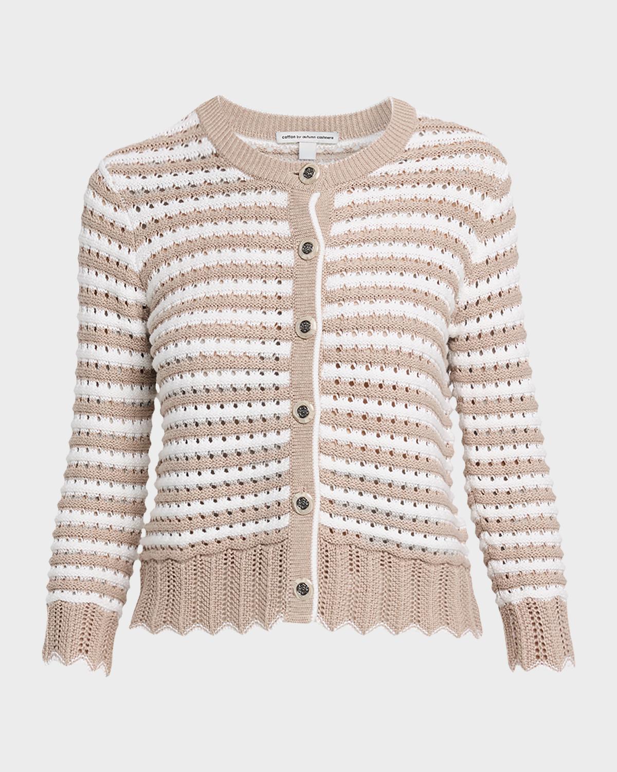 Autumn Cashmere Striped Pointelle-Knit Cotton Cardigan