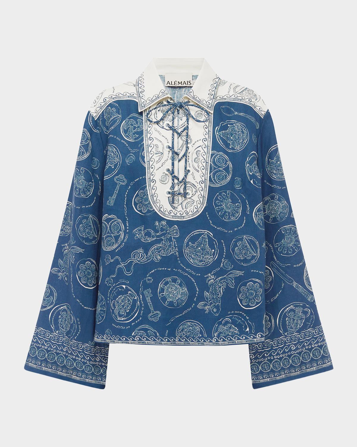 ALÉMAIS Lucky Linen Lace-Up Top