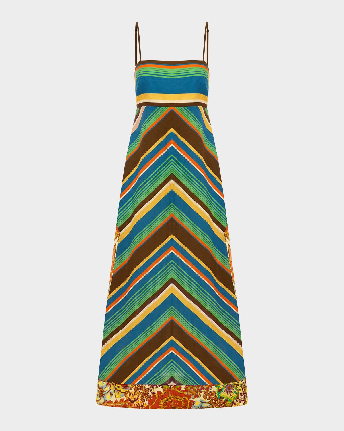 ALÉMAIS Charlie Chevron-Print Linen Midi Dress