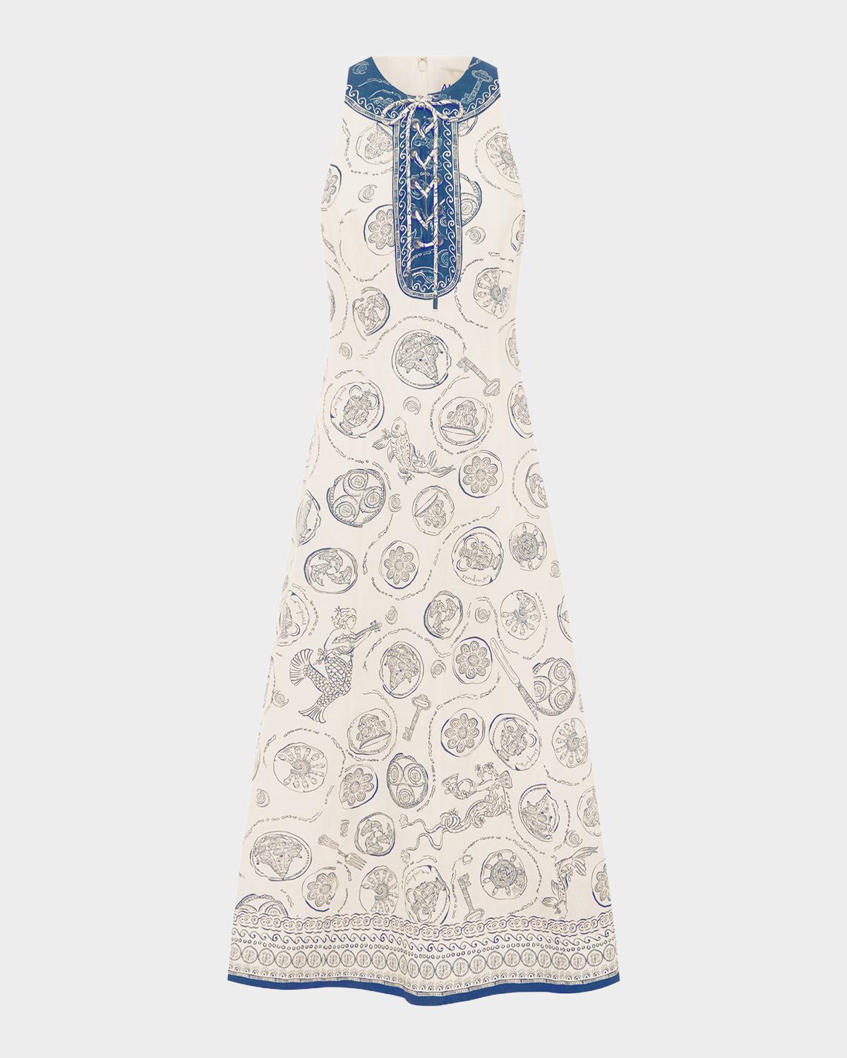 ALÉMAIS Lucky Lace-Up Linen Midi Dress