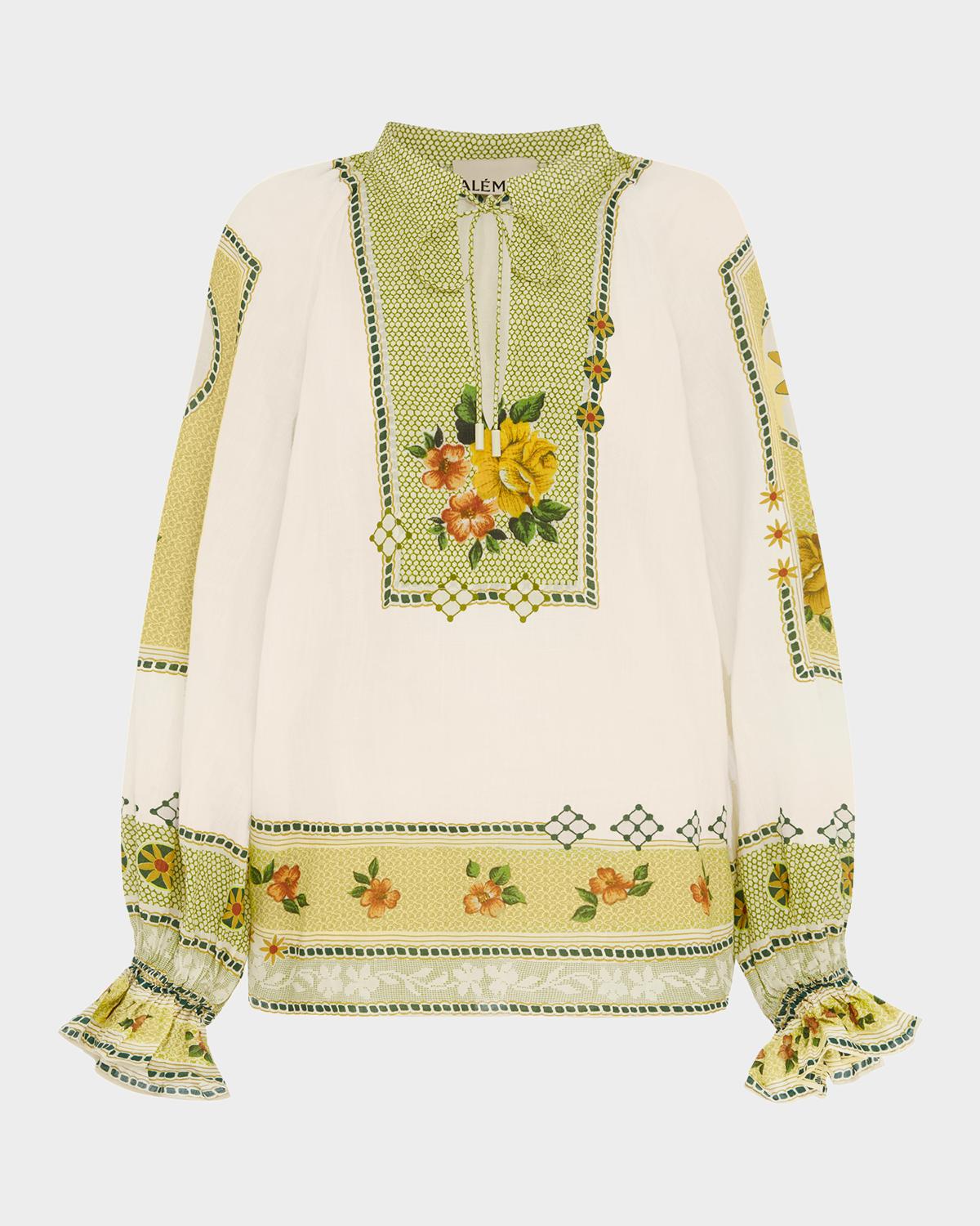 ALÉMAIS Dixie Floral-Print Ramie Top