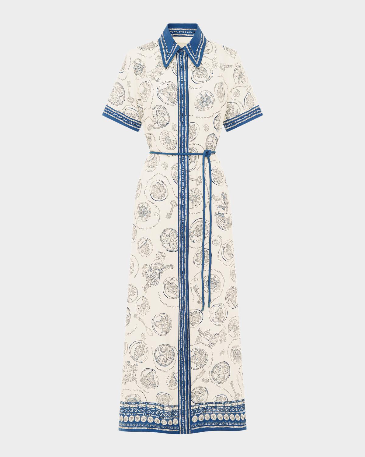 ALÉMAIS Lucky Printed Linen Maxi Shirtdress
