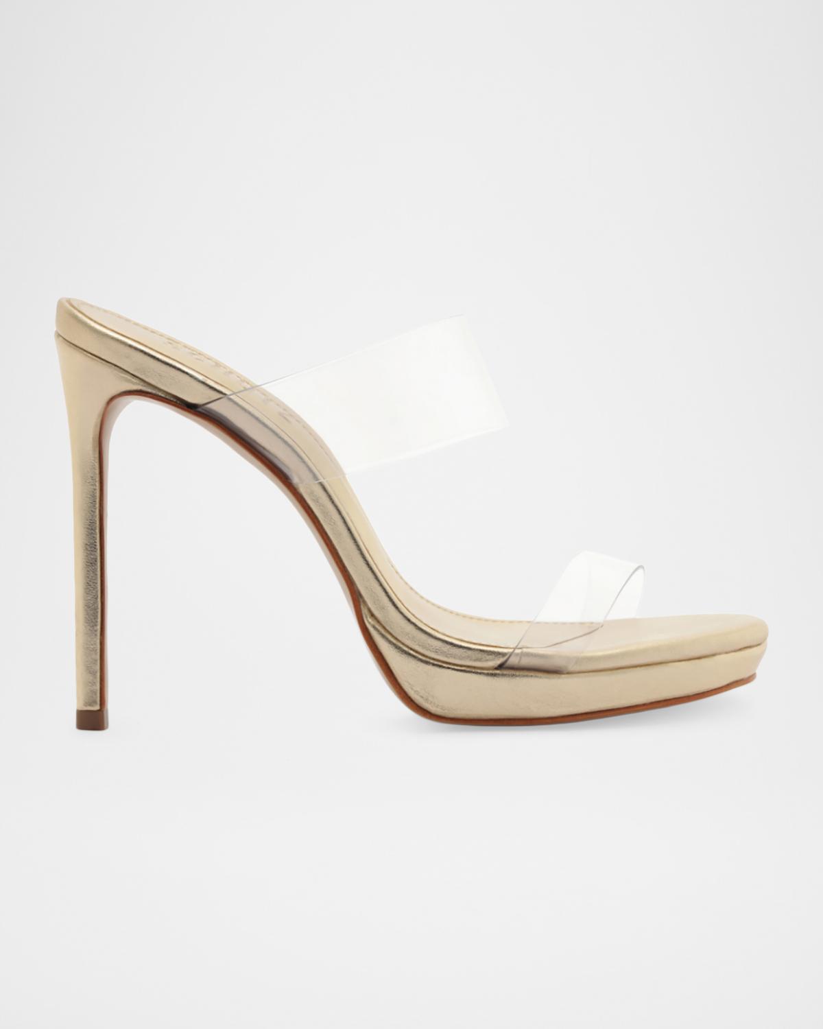 Schutz 115mm Ariella Vinyl and Metallic Leather Platform Sandals