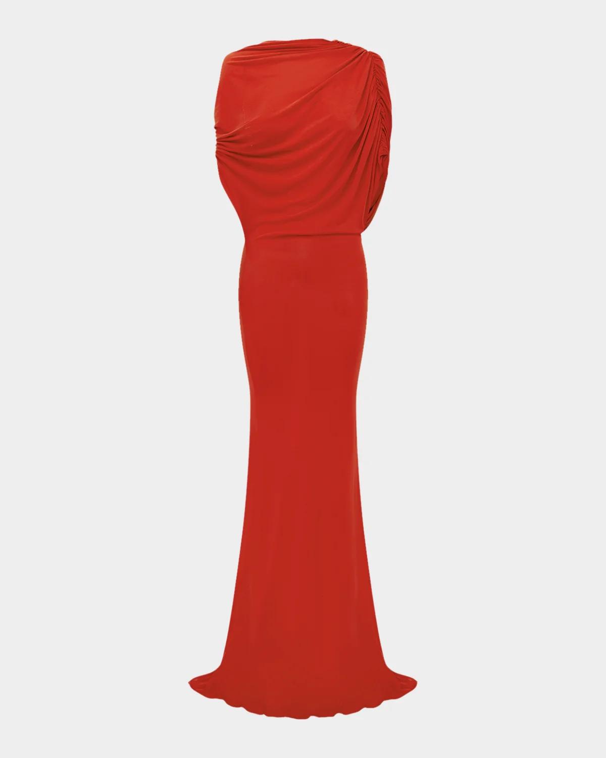 Alex Perry Off-Shoulder Cape Gown in Dry Jersey