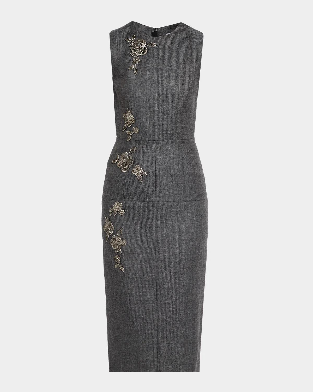 Dice Kayek Embellished Tailored Wool Sleeveless Midi Dress