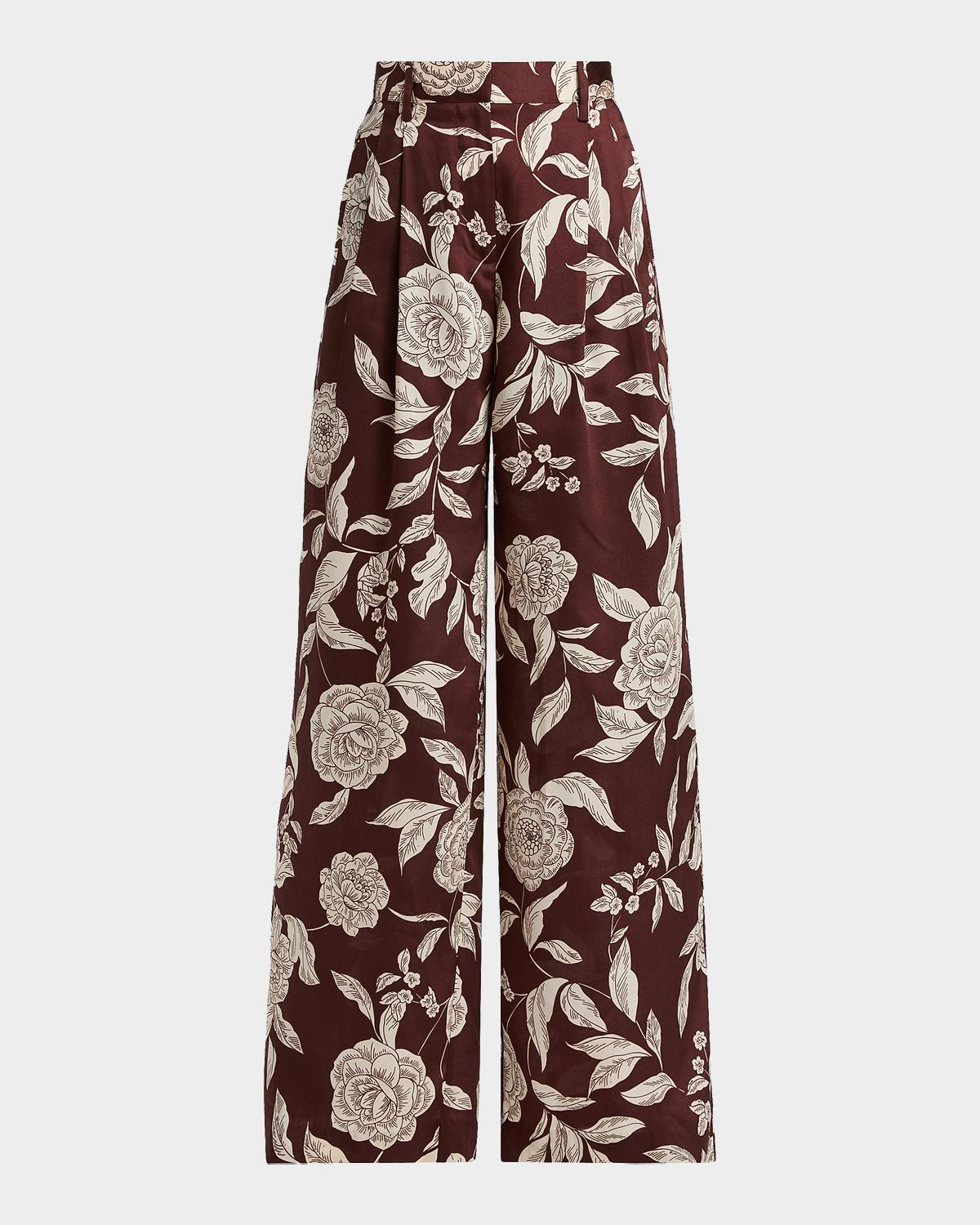 Tanya Taylor Jodi Floral Twill Wide-Leg Pants