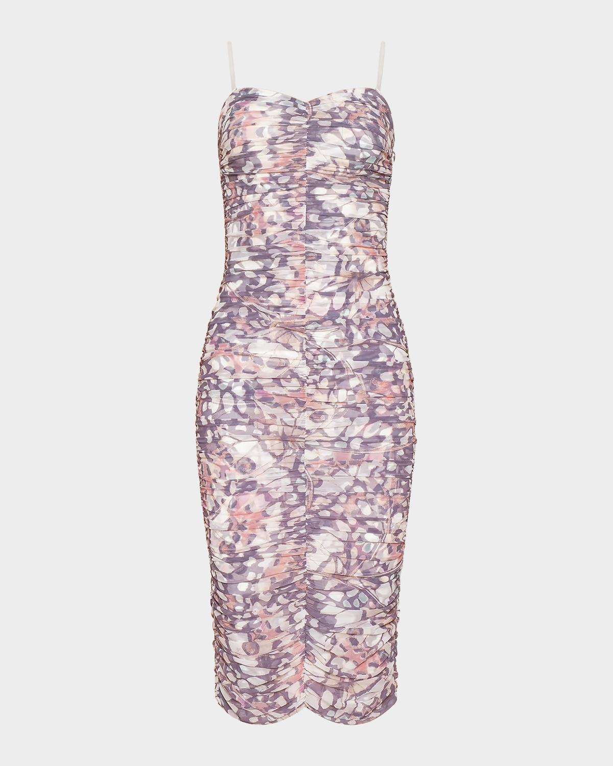 L 'AGENCE Caprice Butterfly Wing-Print Ruched Midi Dress