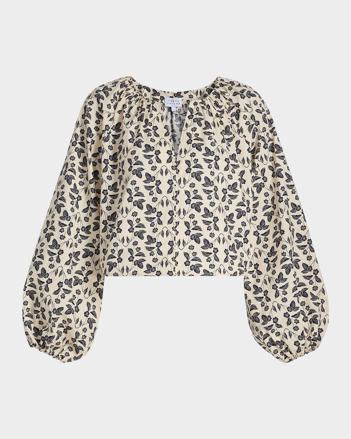 Tanya Taylor Adelina Floral Cotton Poplin Top