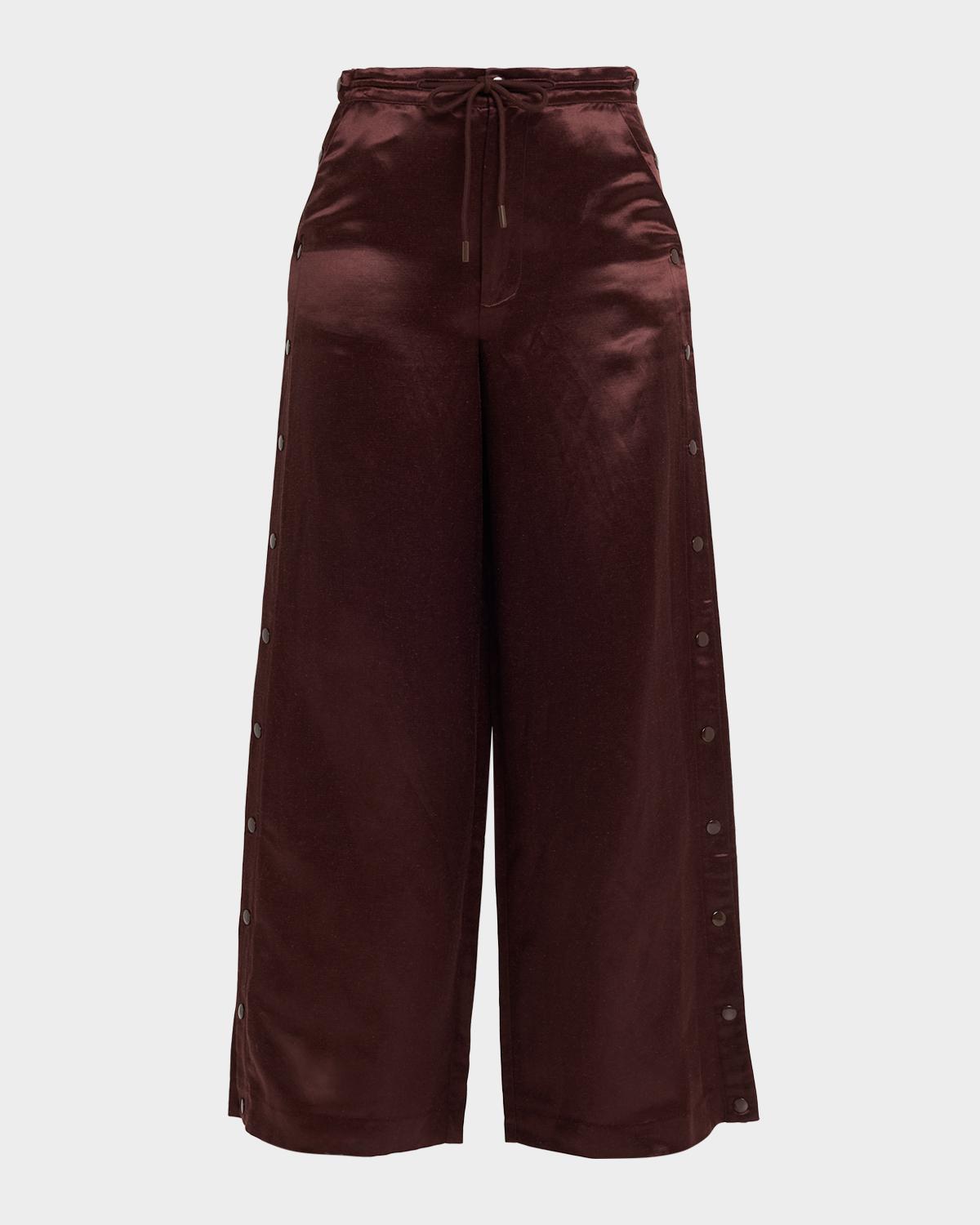 Cynthia Rowley Wide-Leg Snap Silk Pants