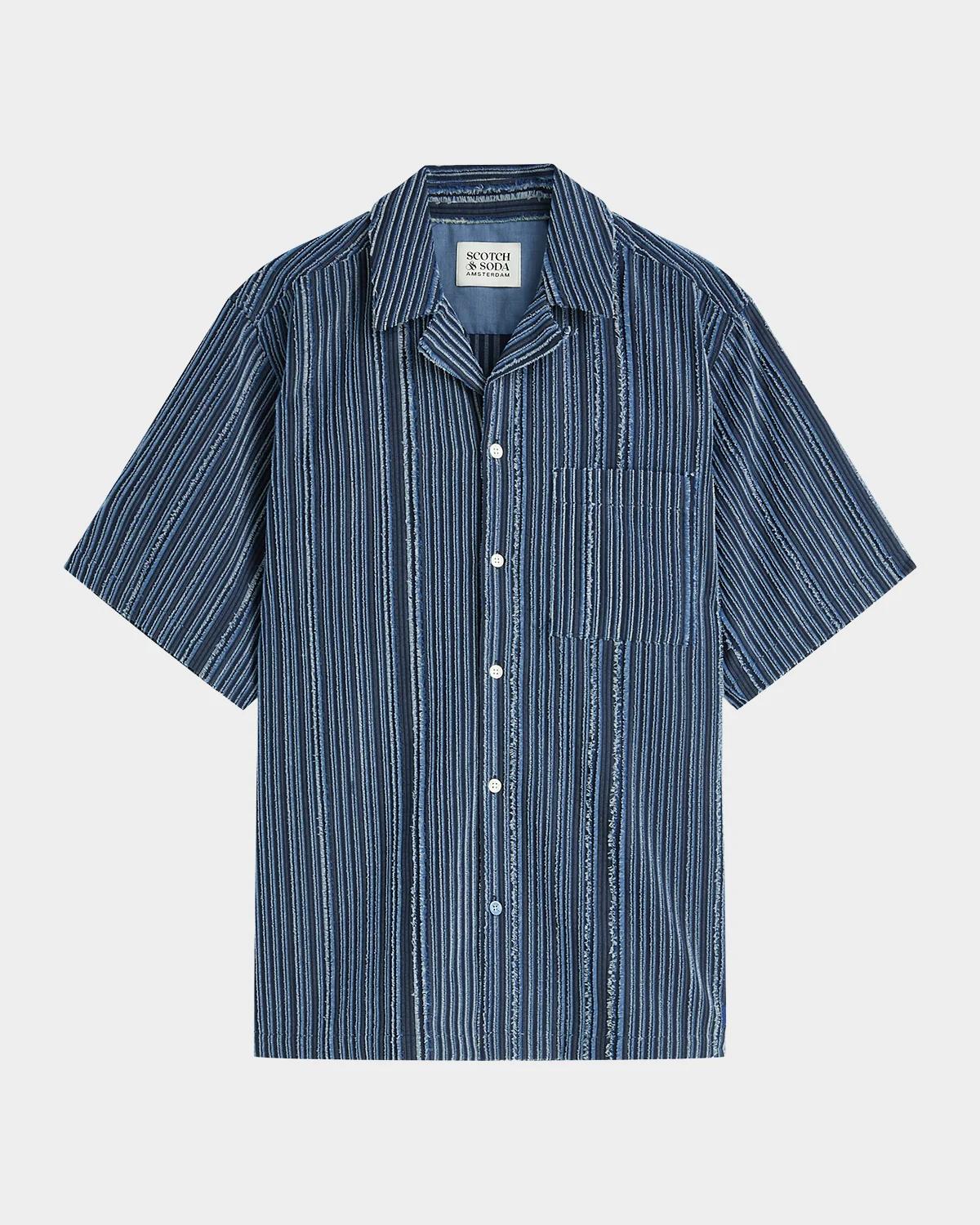 Scotch & Soda Men's Textured Stripe Relaxed-Fit Short Sleeve Shirt