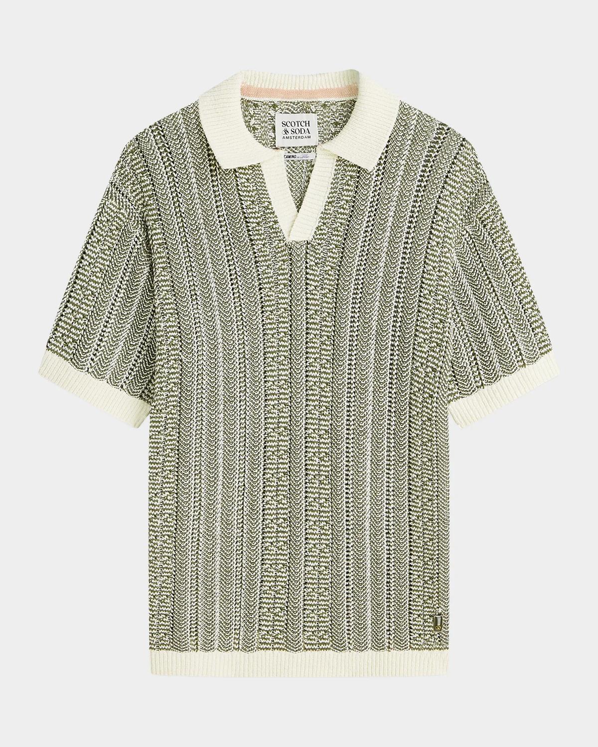 Maison Scotch Men & Apos;s Cable-knit Johnny Collar Polo Sweater In Eggnog Mel