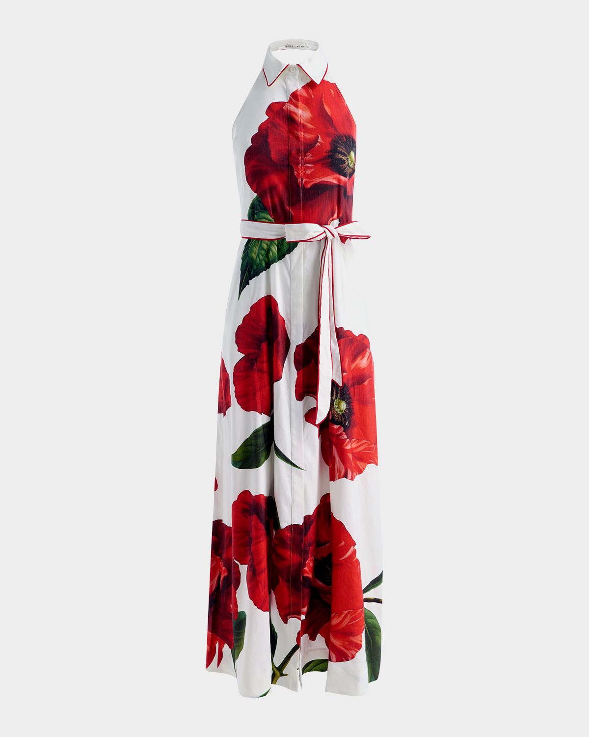 ALICE + OLIVIA Chassidy Poppy Linen-Blend Halter Dress
