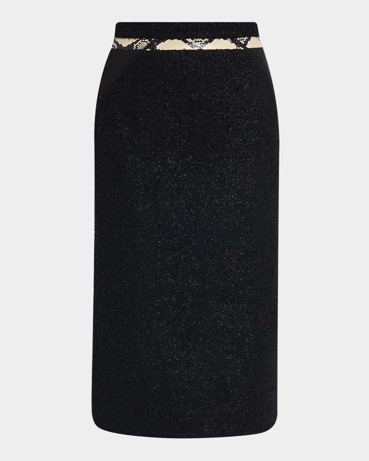 MARIA MCMANUS Snake-Print Blocked Tweed Midi Pencil Skirt