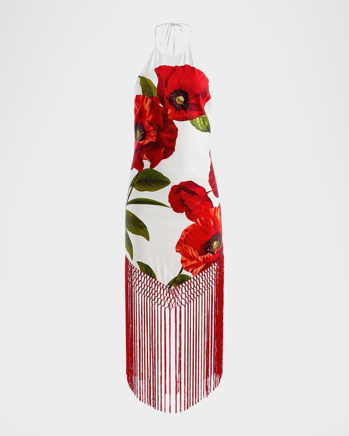 ALICE + OLIVIA Mallory Floral Fringed-Hem Midi Dress