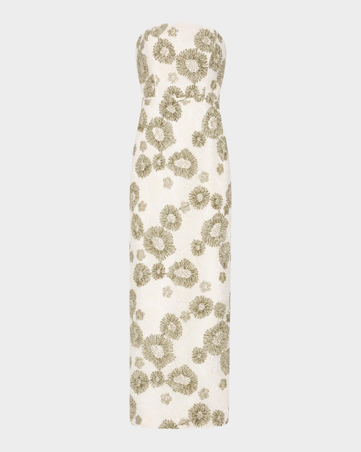 Milly Jasmine Strapless Embroidered Lace Midi Dress