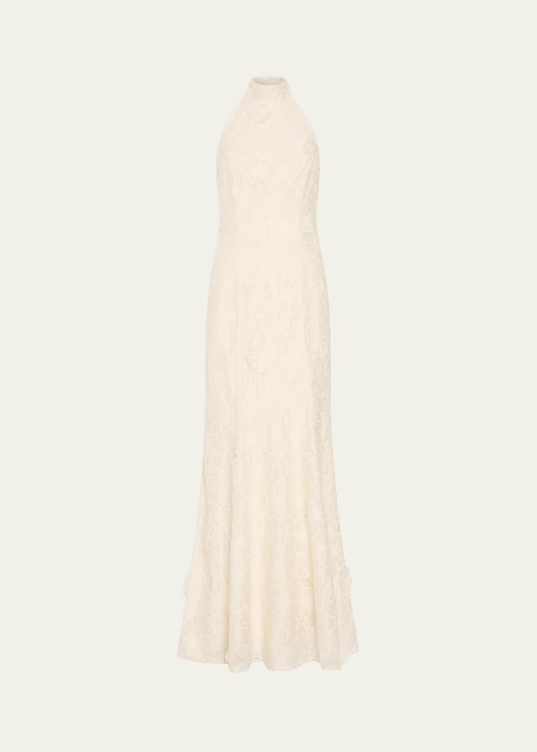 Milly Josefina Embroidered Halter Maxi Dress