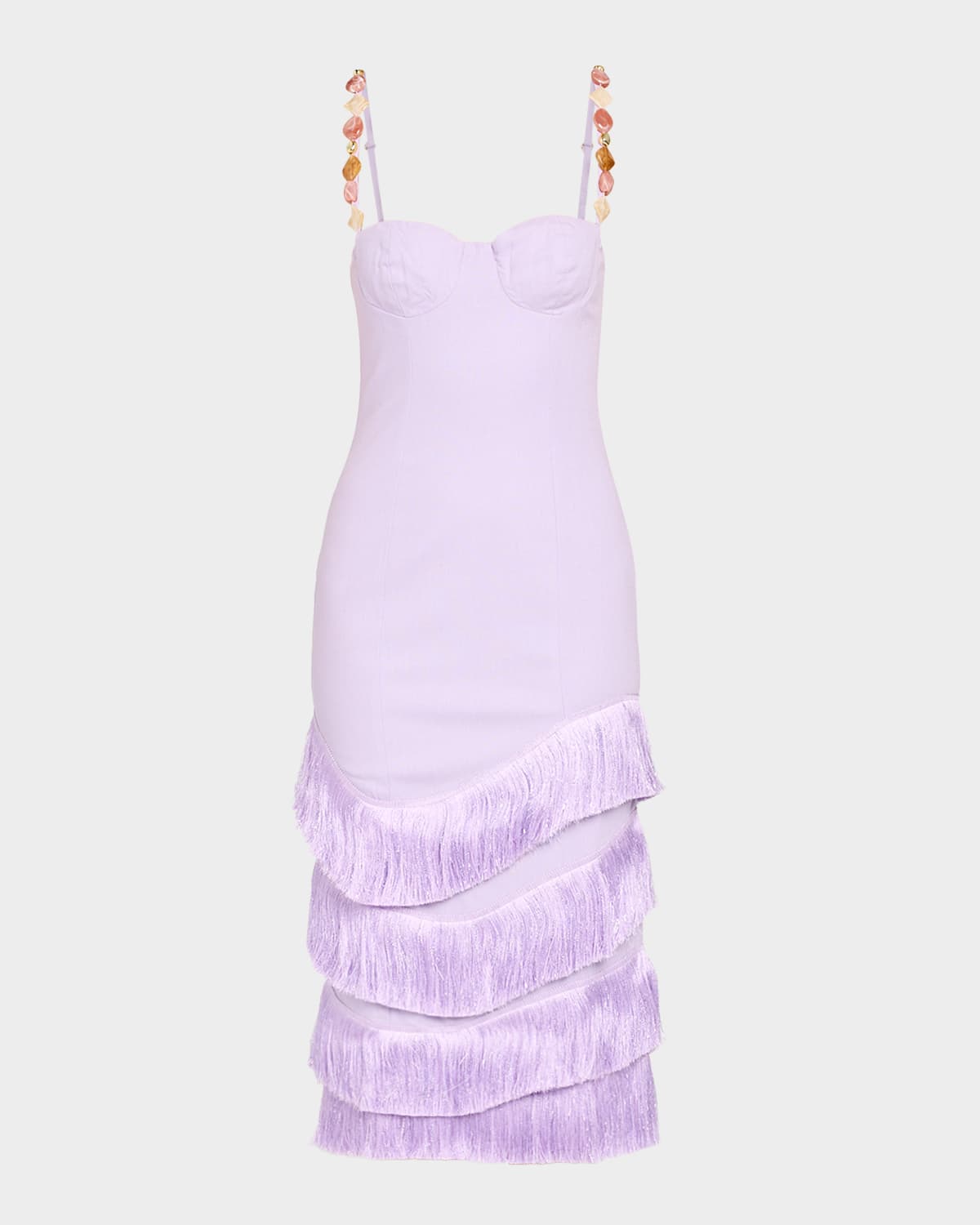 Patbo Gabriela Linen Fringe-trim Midi Dress In Purple