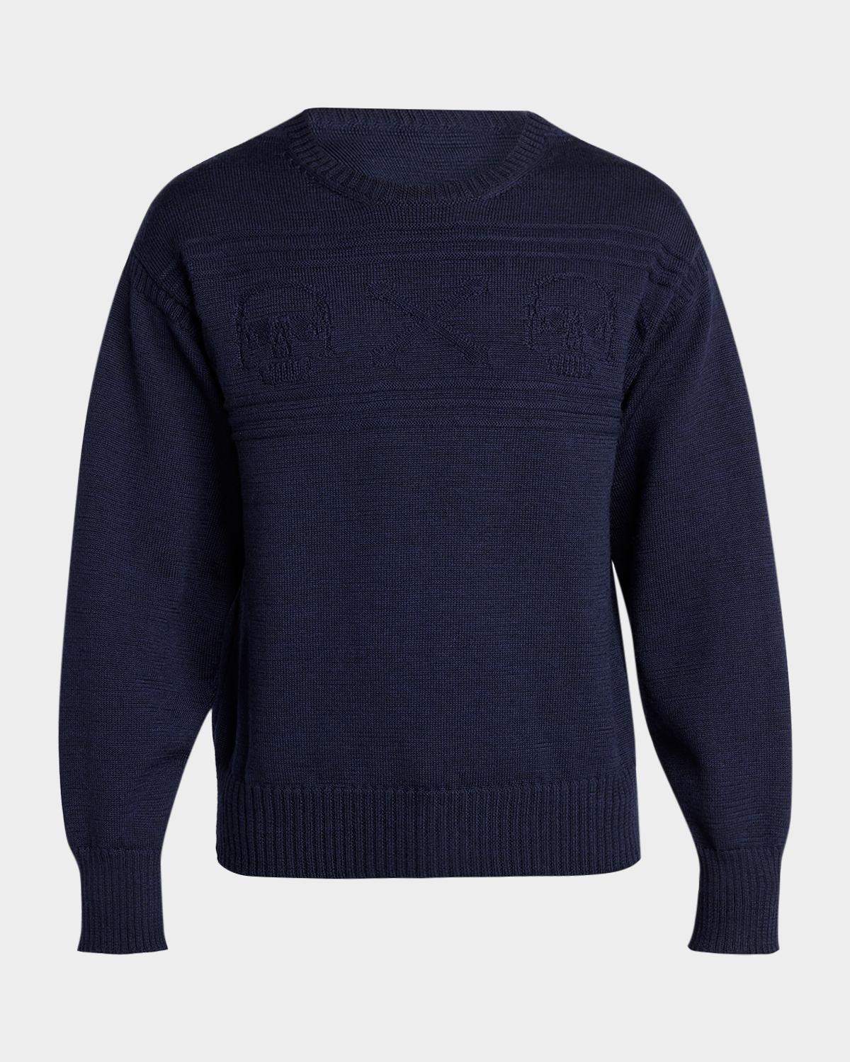 McQueen Men's Wool Skull-Textured Crewneck Sweater