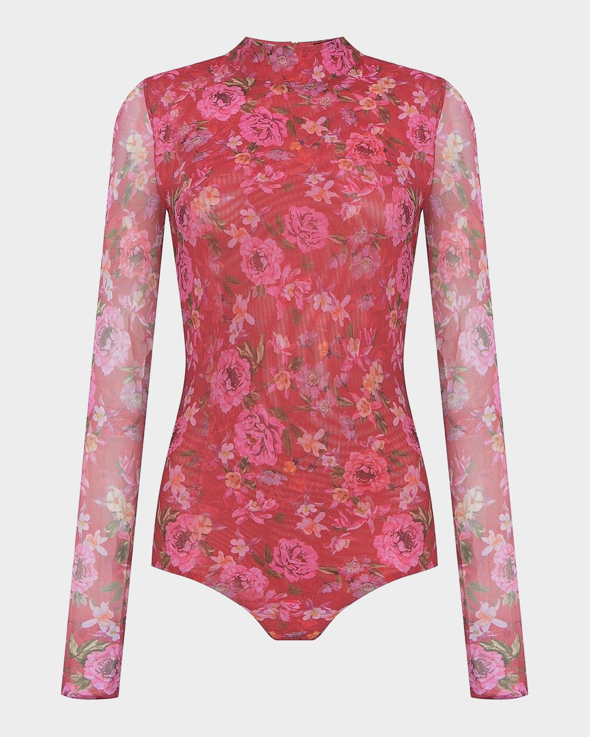 PatBO Peony Floral Mesh Bodysuit