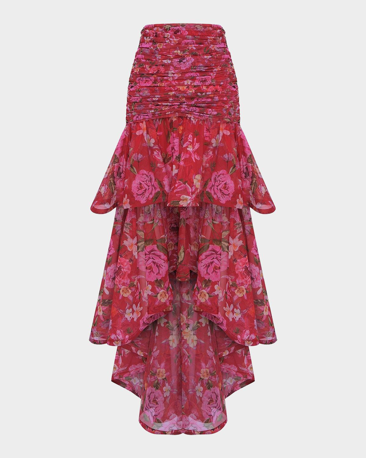 PatBO Peony Floral High-Low Midi Skirt
