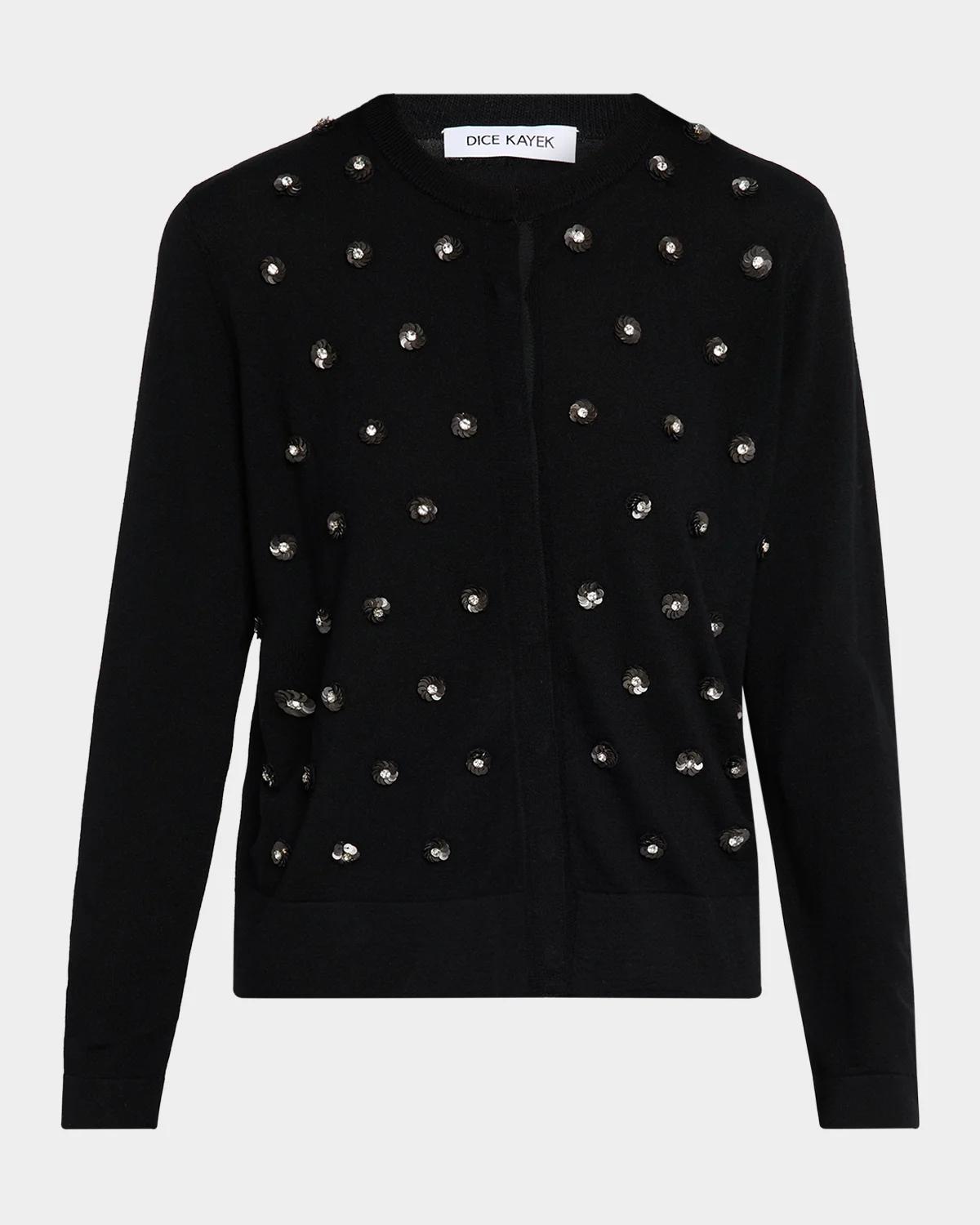 Dice Kayek Flower Embellished Wool Crewneck Cardigan