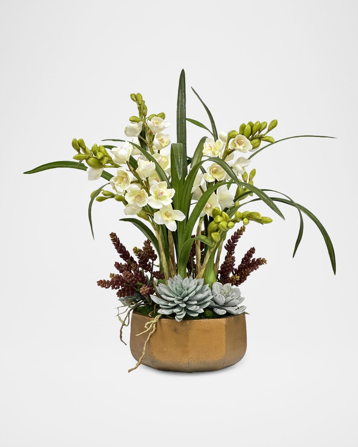 Winward Home Orchid and Succulent 25" Faux Floral Arrangement in Golden Pot | Thumbnail 4 Winward Home Orchid and Succulent 25" Faux Floral Arrangement in Golden Pot | Thumbnail 4