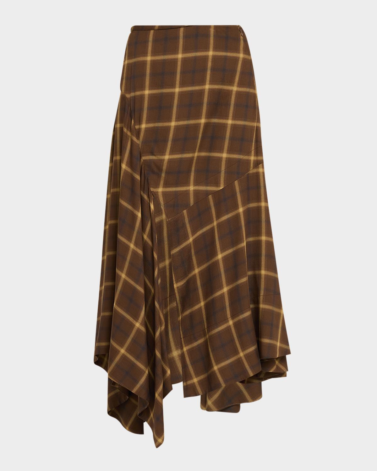 Co Plaid Asymmetric Slit Midi Skirt
