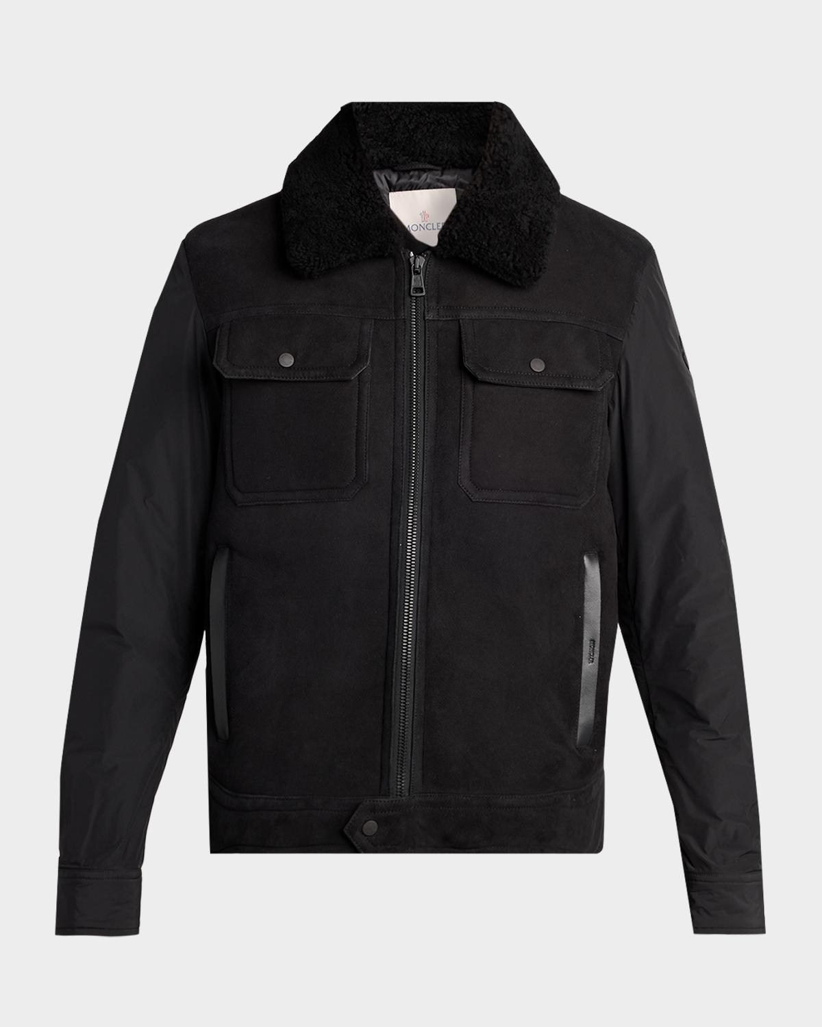 Moncler Men's Hybrid Suede Shearling-Collar Aviator Jacket