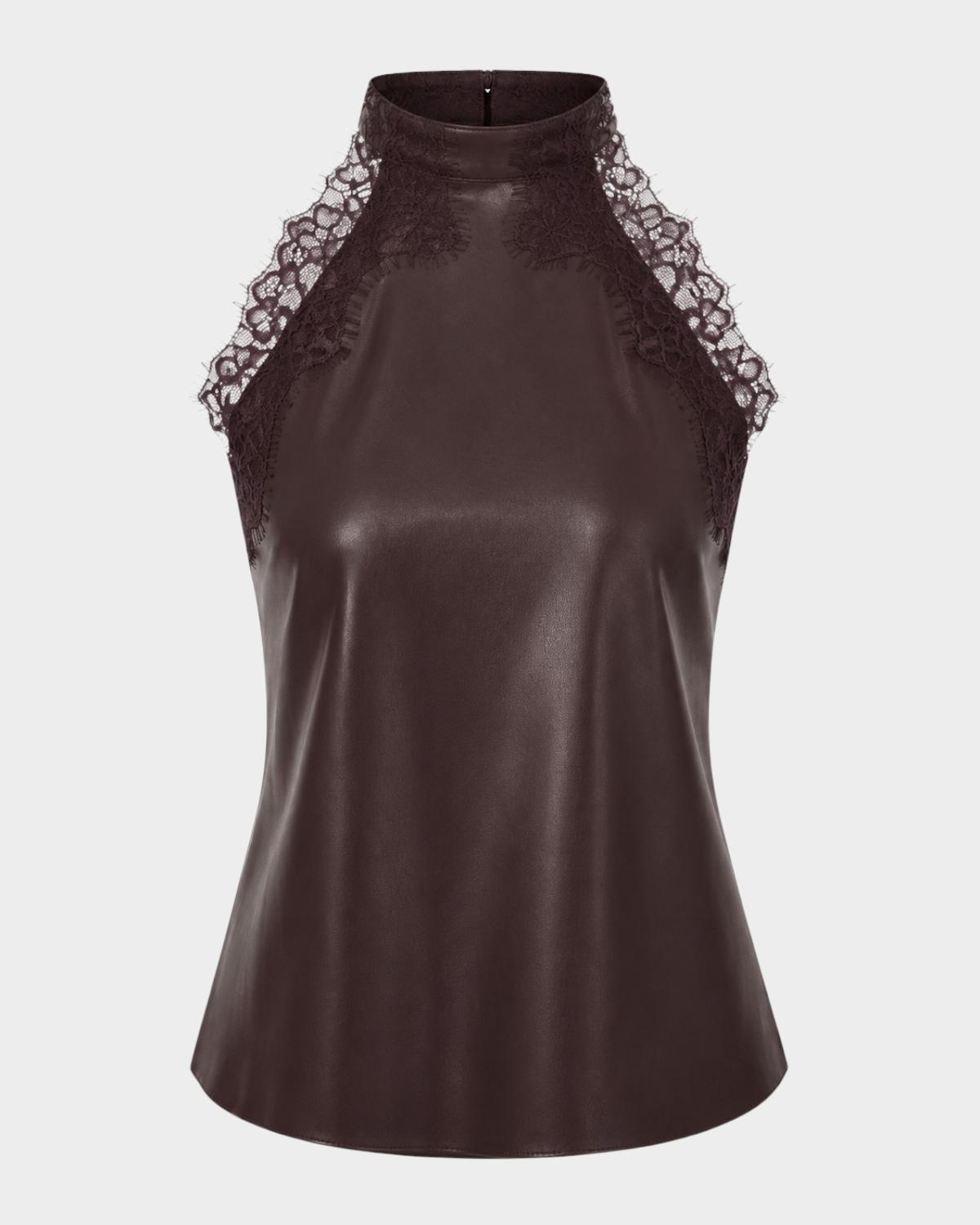 LaMarque Ginny Faux Leather Lace-Trim Halter Top