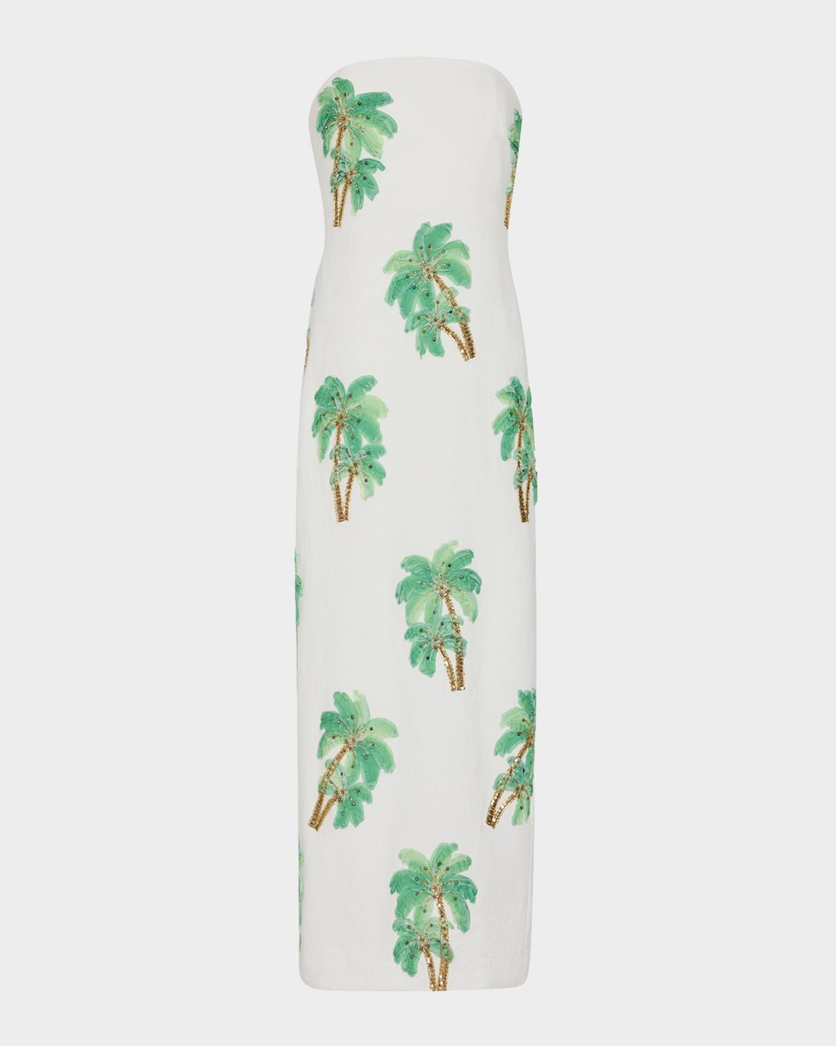 Milly Clara Strapless Embroidered Cotton Maxi Dress