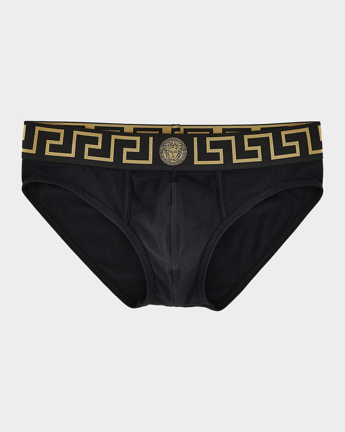 Versace Greca-border Briefs In Black Gold