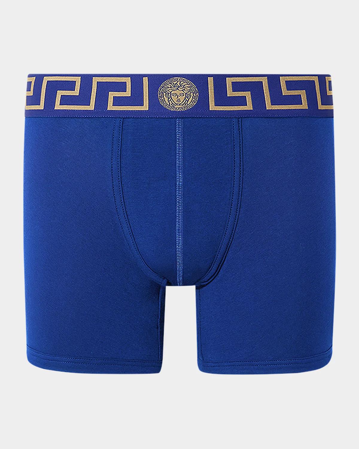 Versace Greca Border Long Trunks In Blue