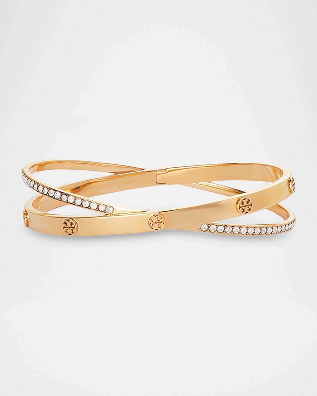Icon 18K-Gold-Plated & Cubic Zirconia Interlocking Logo Bangle