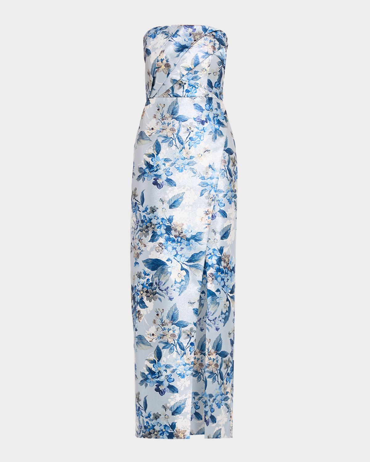 Aidan Mattox Strapless Floral Jacquard Column Gown