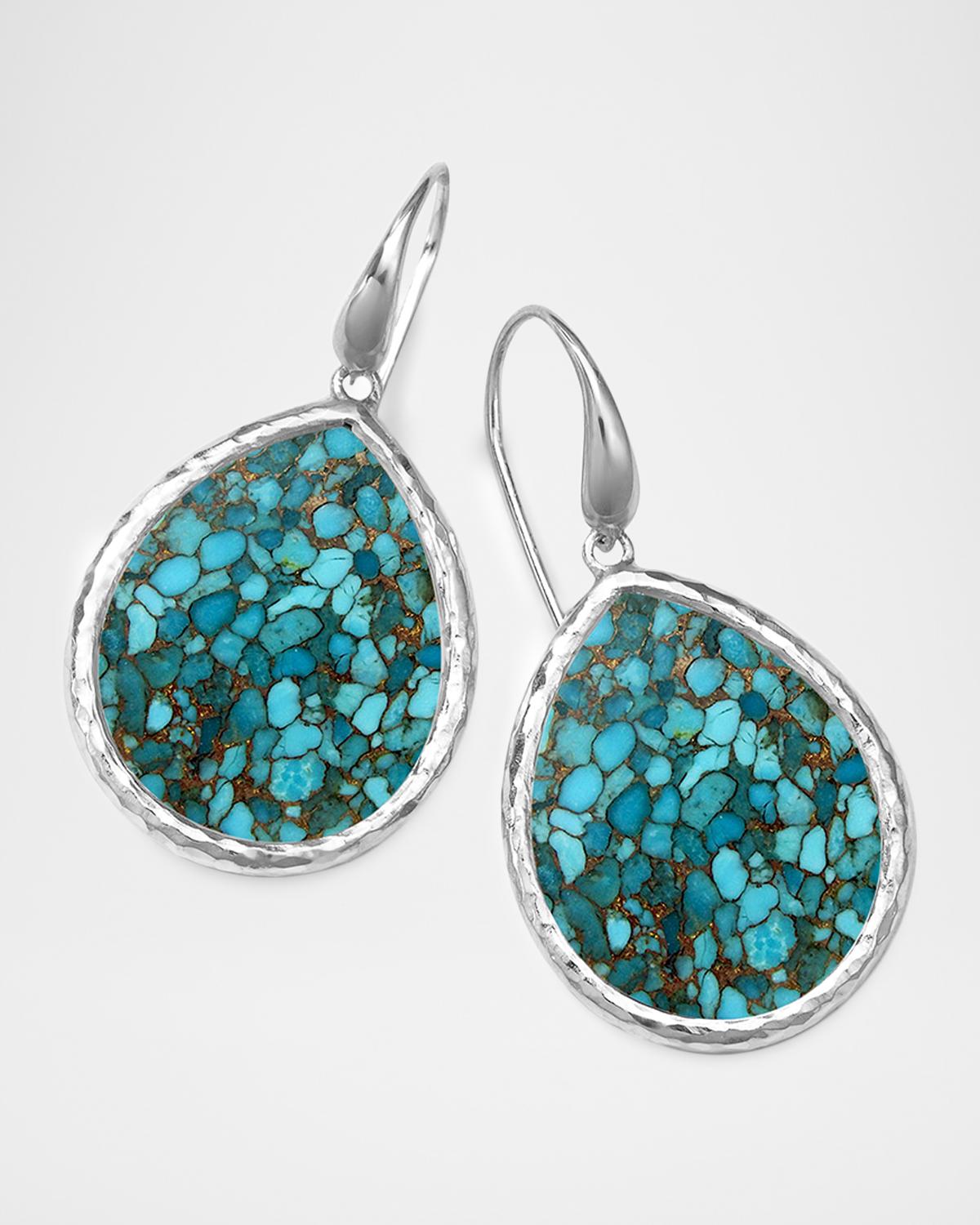 Polished Rock Candy Sterling Silver, Rock Crystal, Bronze & Turquoise Doublet Small Teardrop Earrings