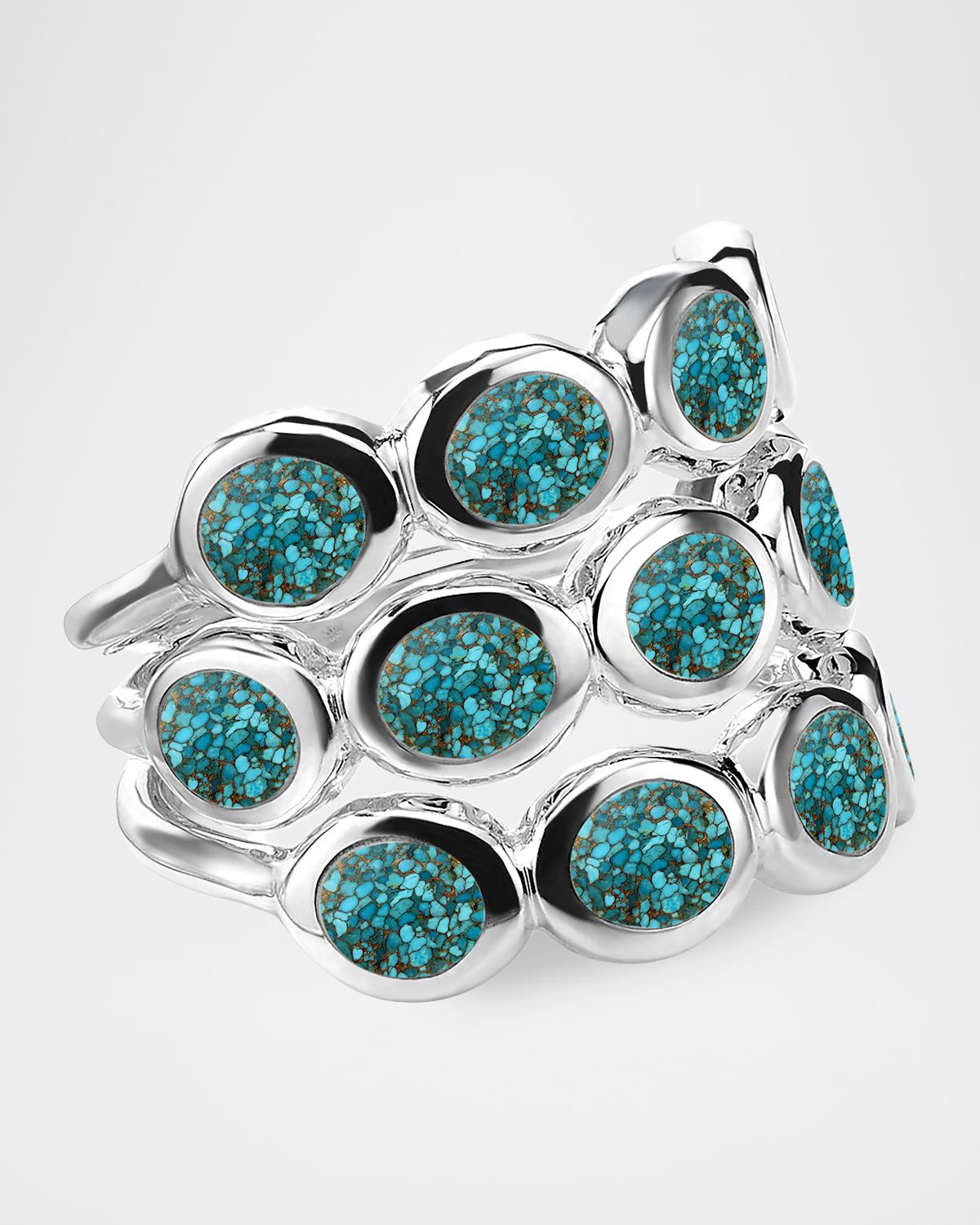 Polished Rock Candy All-Around Tiny Ovals Sterling Silver, Bronze & Turquoise Ring
